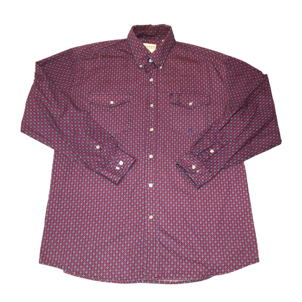 Roper Burgundy Paisley Western Shirt Size L Button Down Cowboy Rockabilly Mens